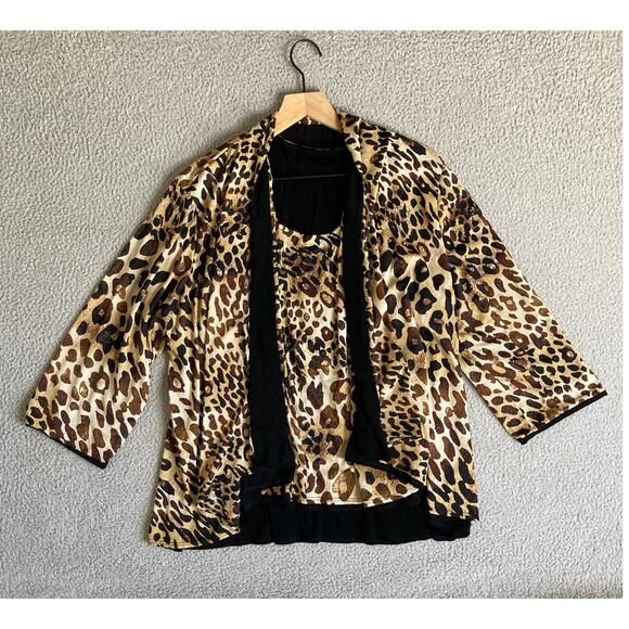 Slinky Brand Tops - Vintage Slinky Brand Tank Top Jacket Set 1X Matching Animal Leopard Stretch USA